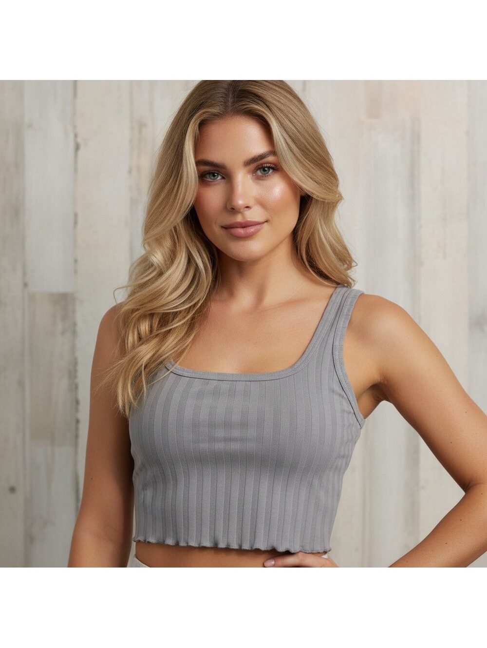 Offline Aerie Women's Small Ribbed Crop Tank Gray Stretch